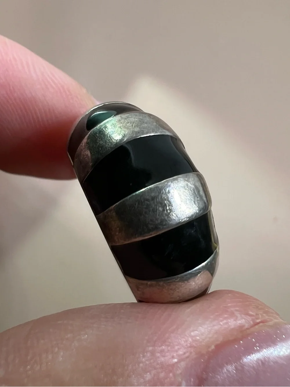 Sterling Silver Black Onyx Inlay Dome Ring